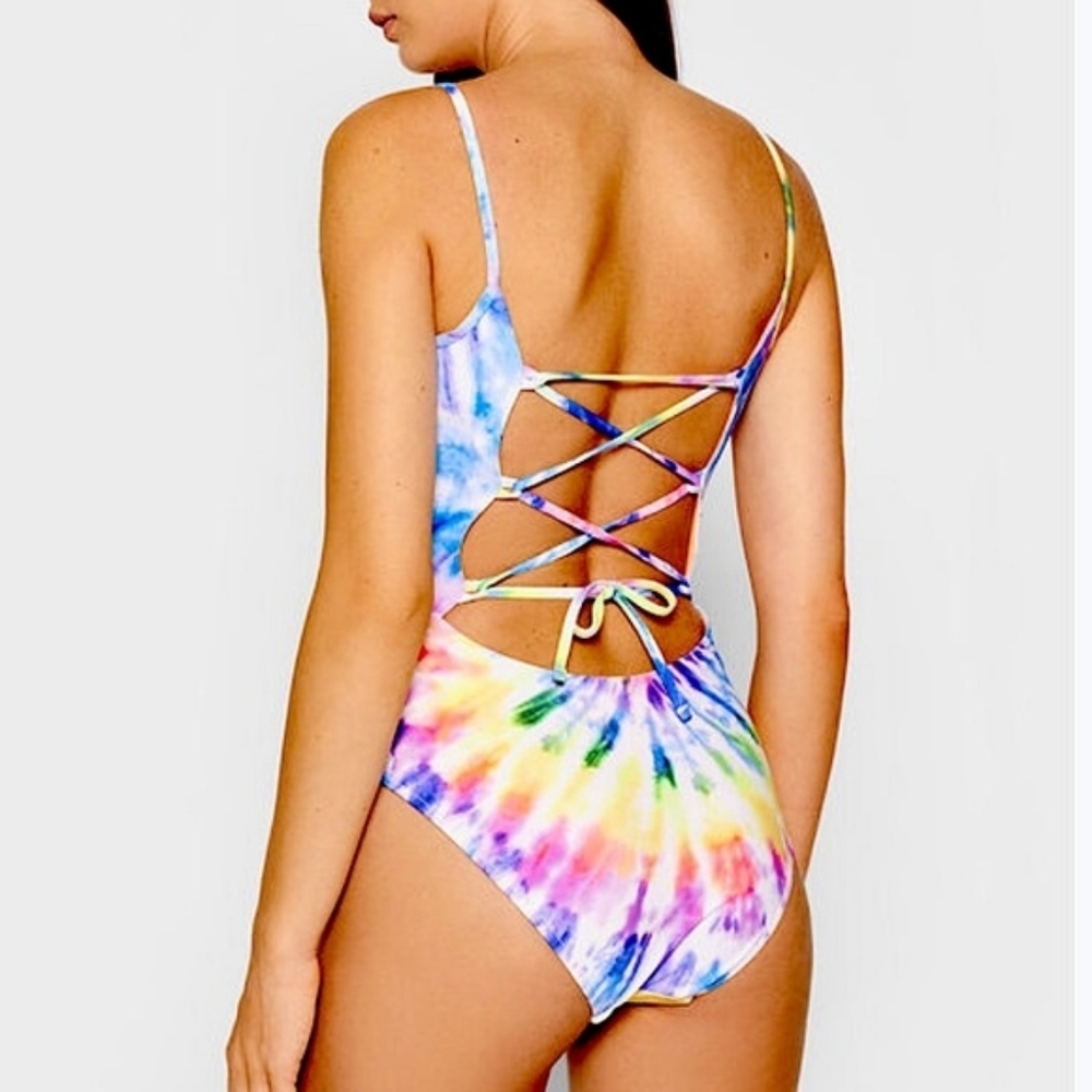 Ralph Lauren Tie Dye Back Lace One Piece Swimsuit, XS - Picture 2 of 5